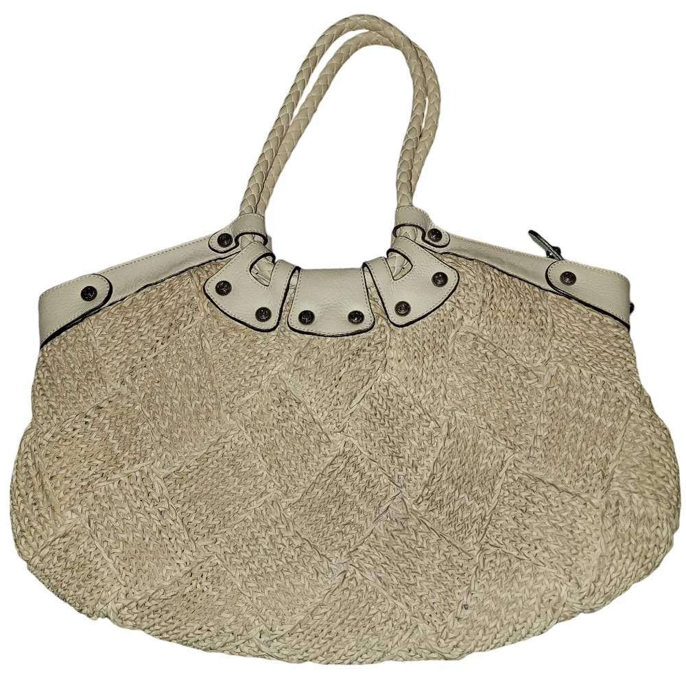 Salvatore Ferragamo Raffia Woven Leather Handbag w/COA